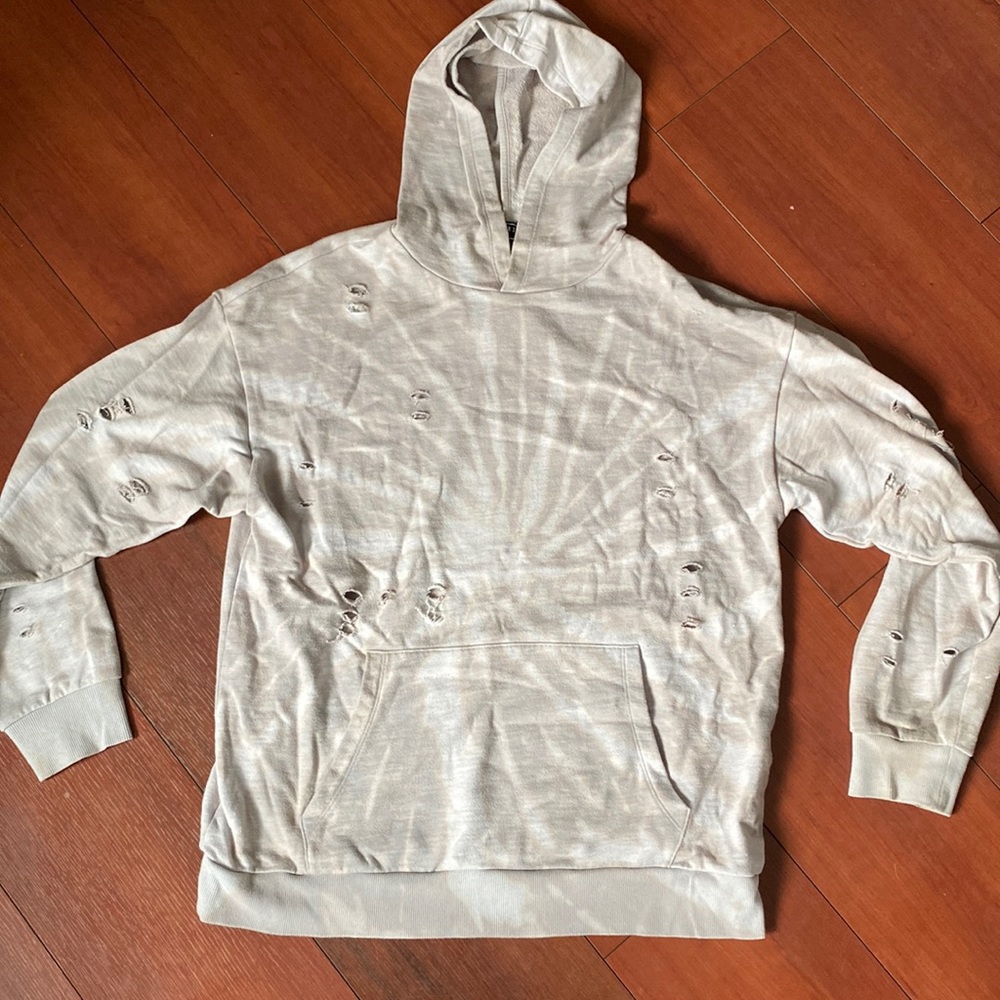Forever 21 White & Grey Distressed Tie Dye Hoodie